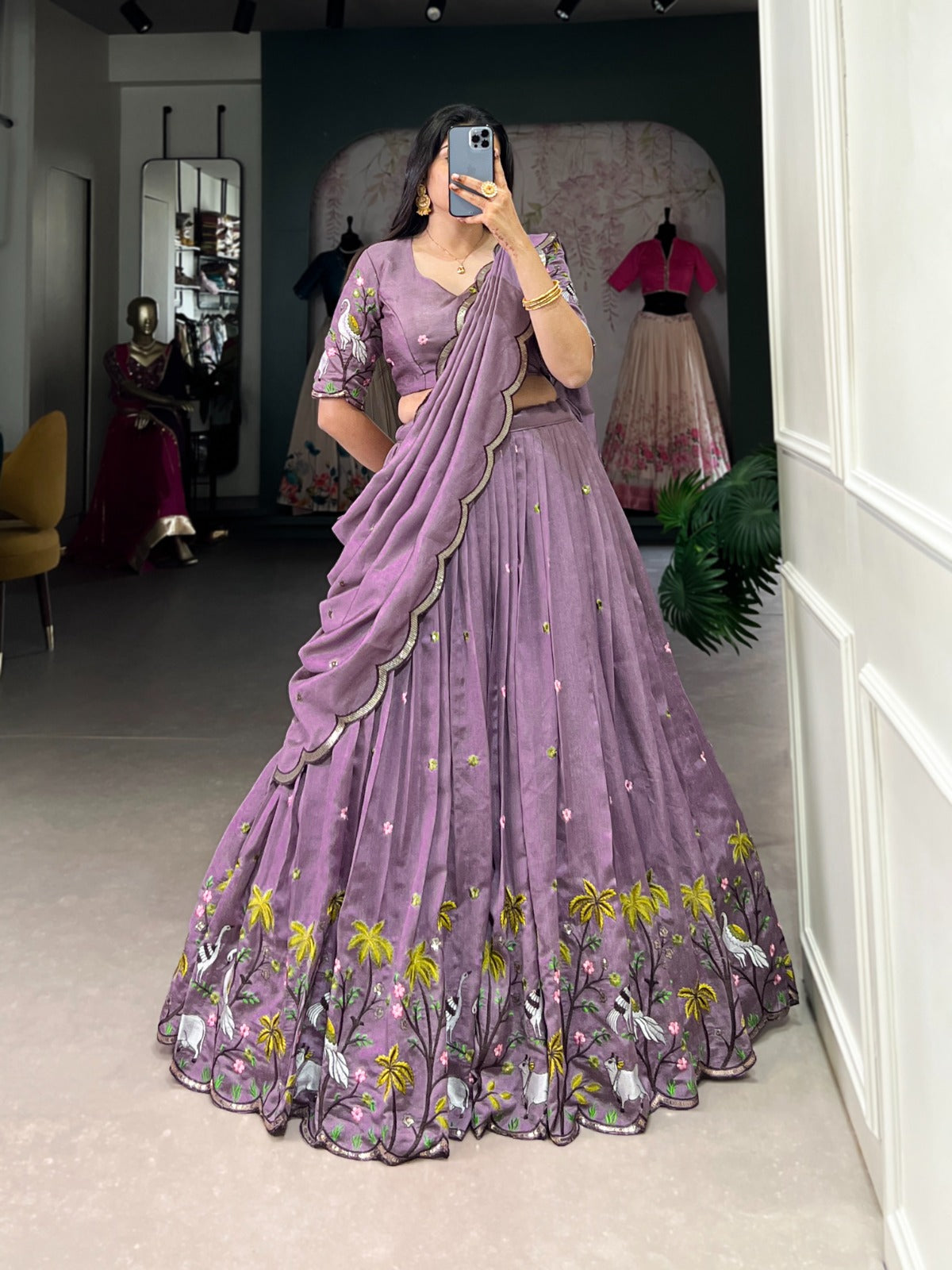 Lavender sequins & thread embroidery Lehenga Choli