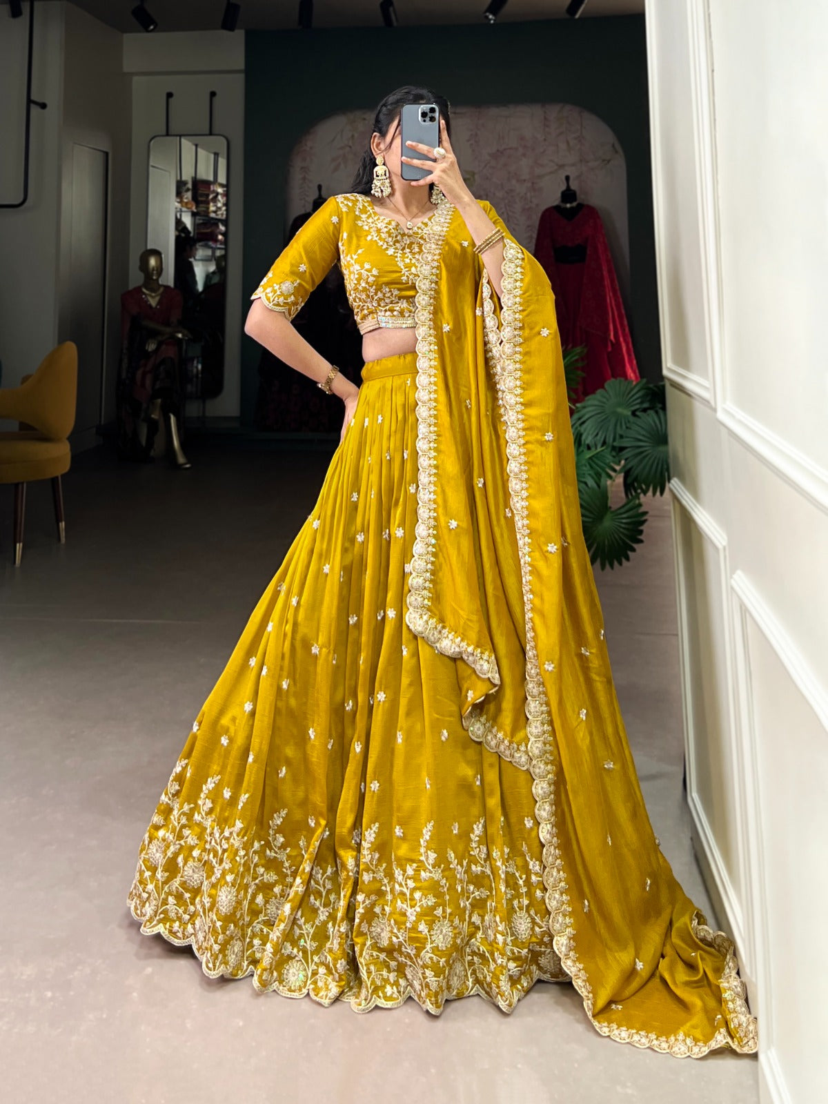 Musturd luxurious Vichitra Silk Lehenga