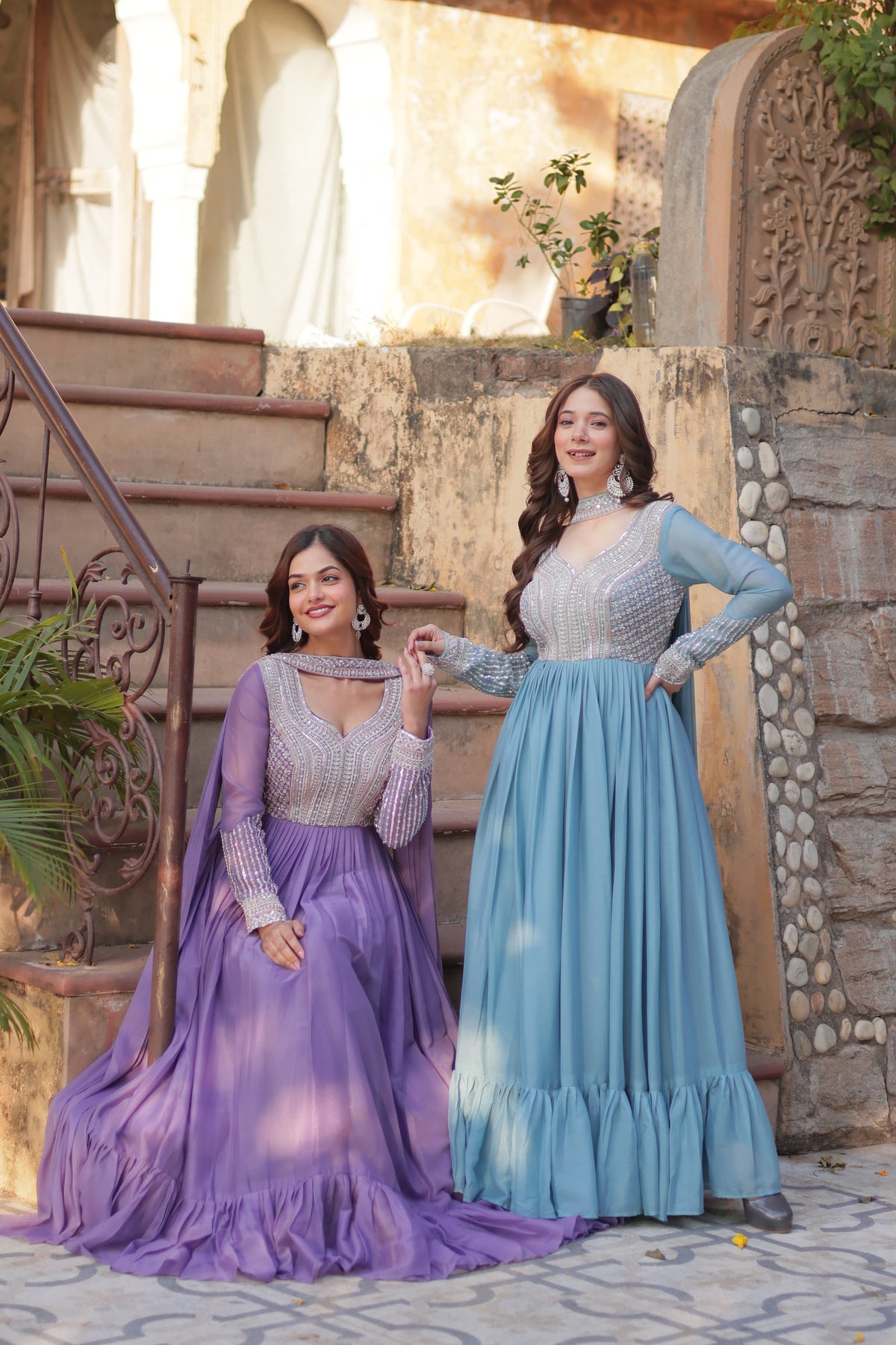 BLUE & PURPLE Premium Designer Readymade Gown Collection