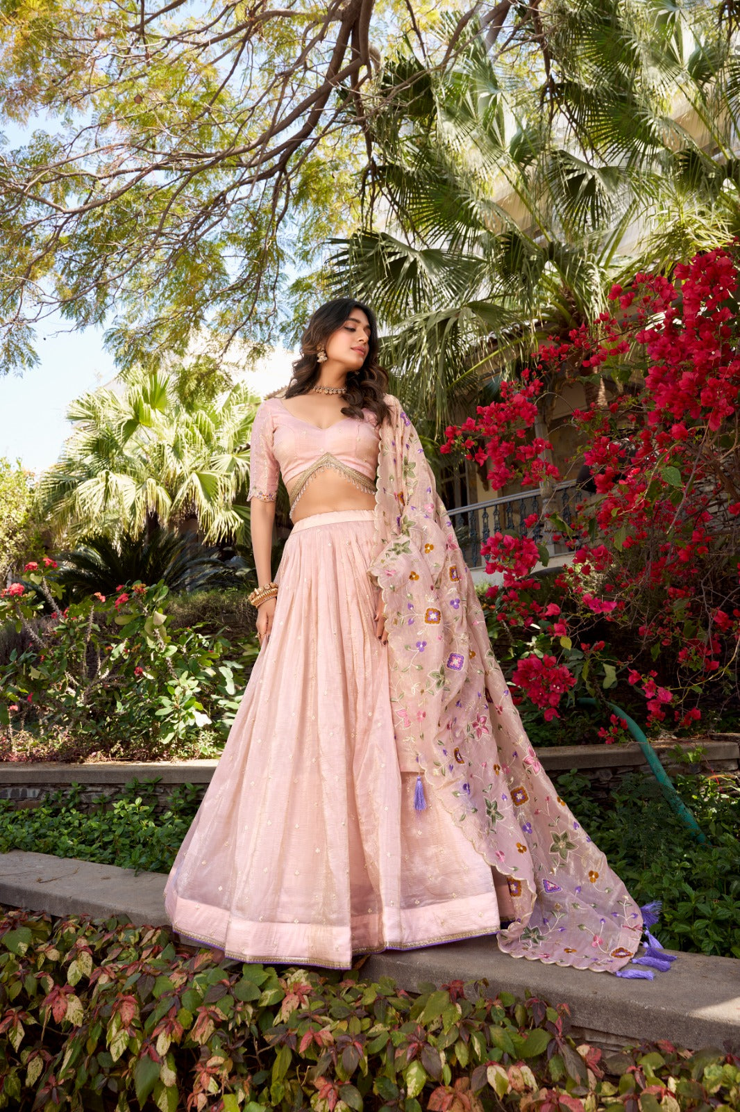 Light Pink Gold Crush Elegance Lehenga