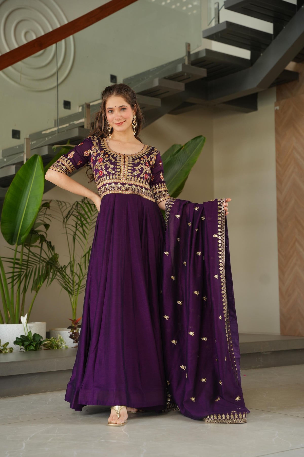 ELEGANT PARTY WEAR GOWNS IN VICHITRA SILK