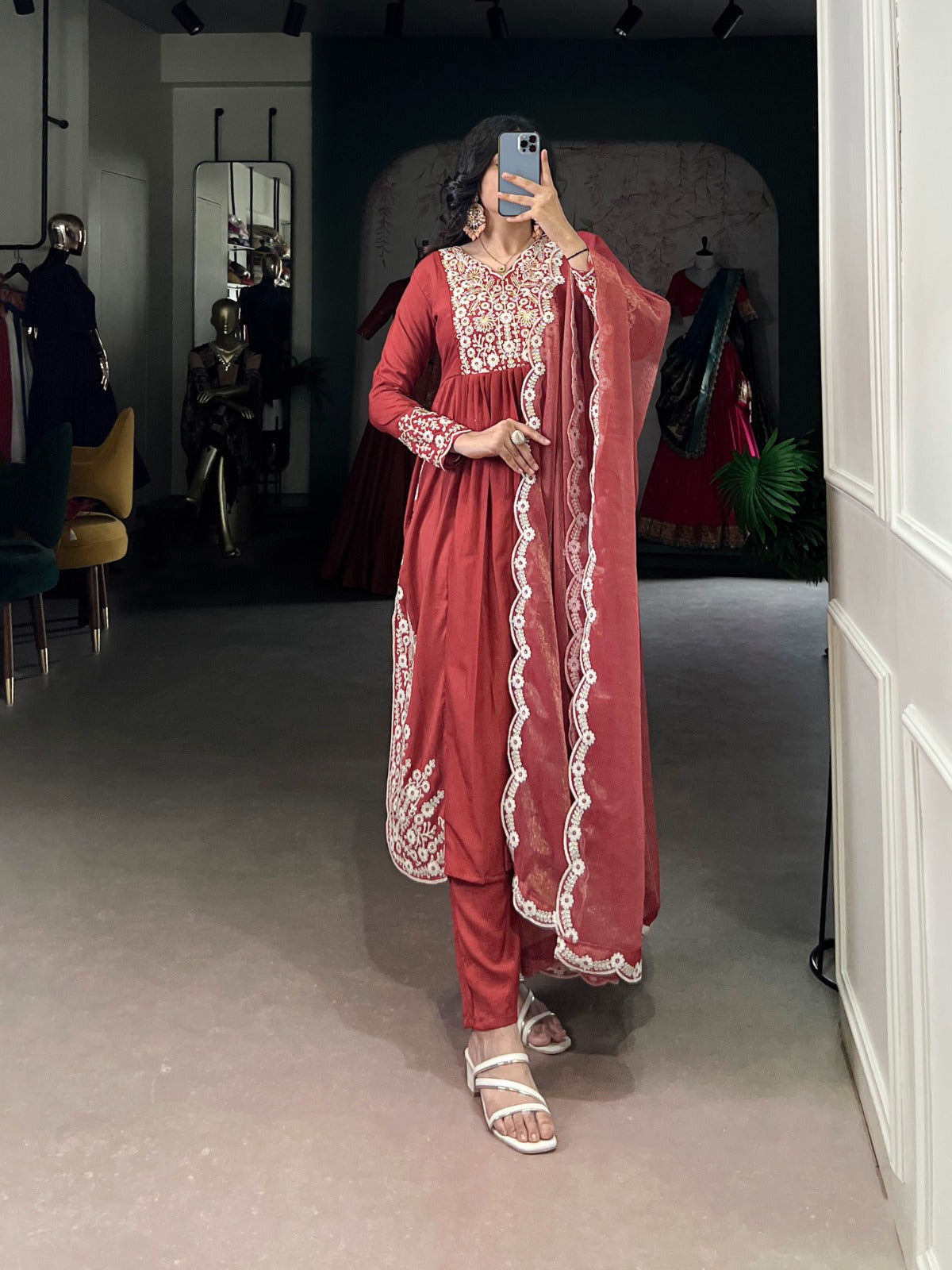 ELEGANT RUST ORANGE MASKA COTTON SUIT SET