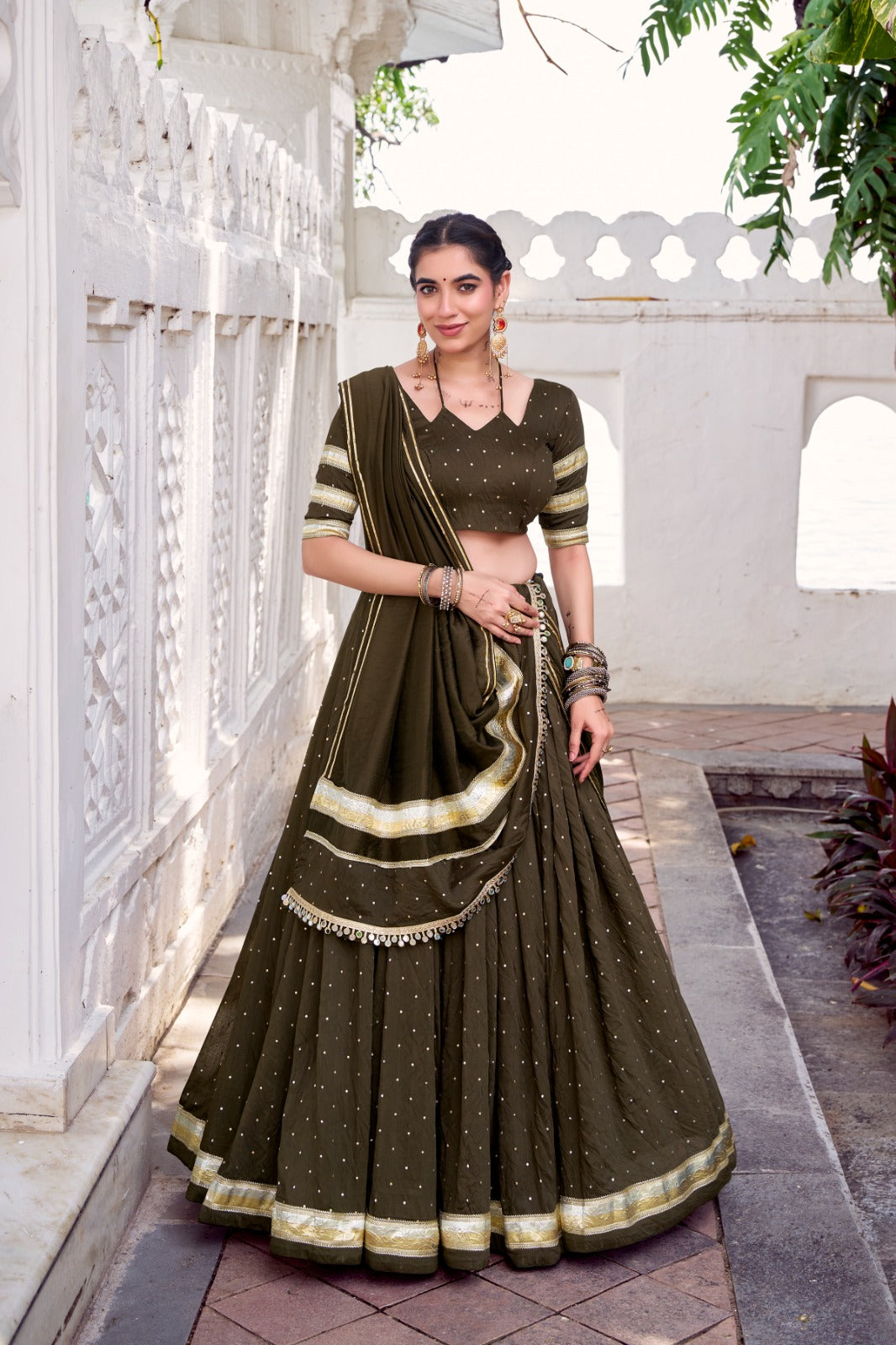 PURE CHANDERI ZARI WEAVING LEHENGA CHOLI SET