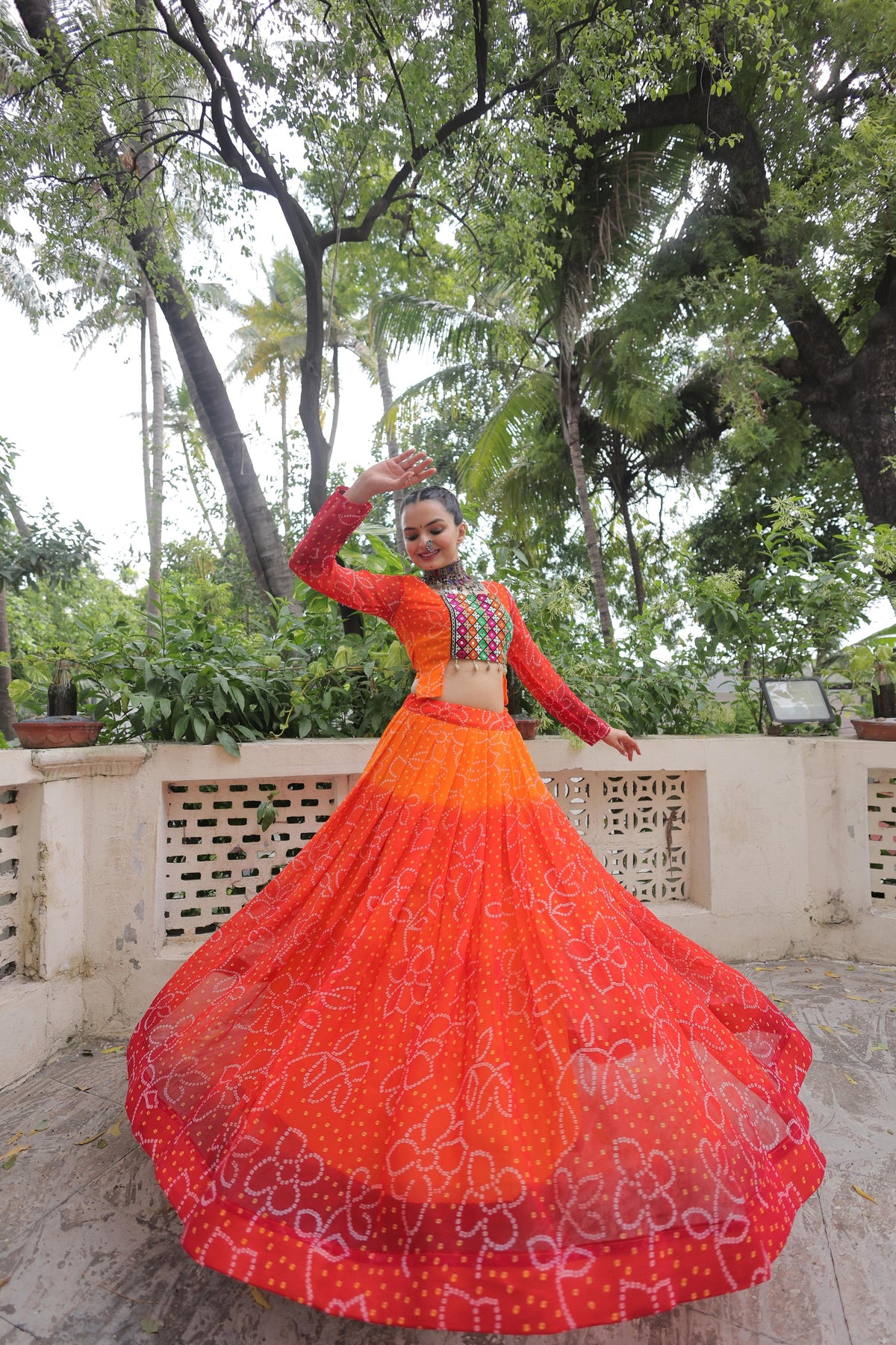 Bandhani with Kutchi Gamthi Patchwork Lehenga Choli