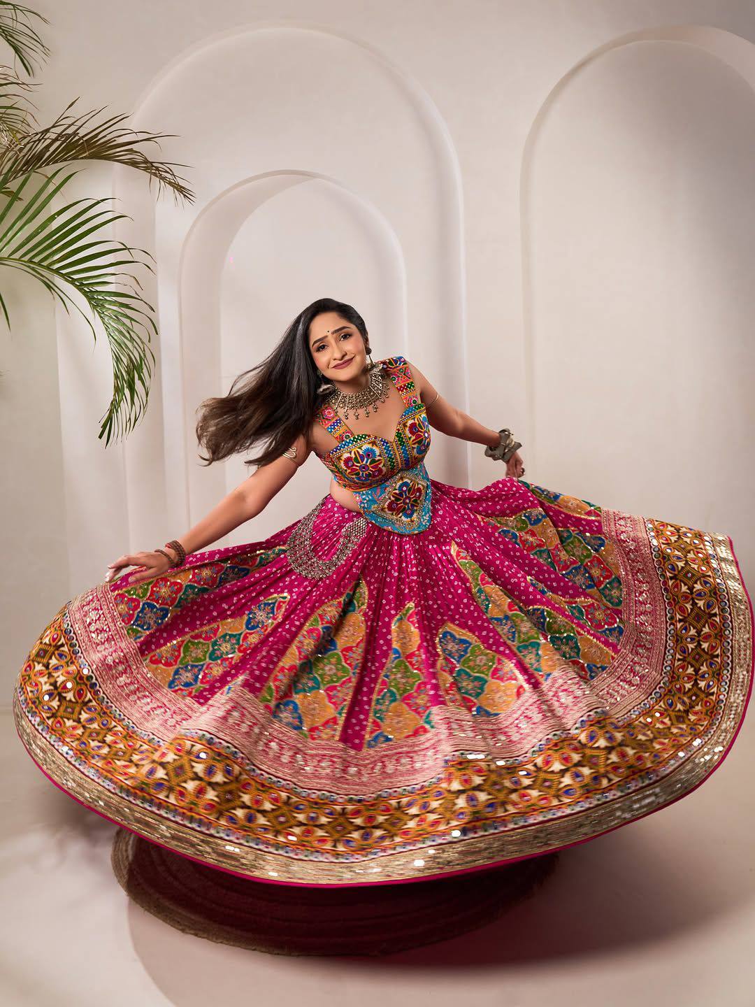 Traditional Heavy Muslin Cotton Mirror lehenga Choli