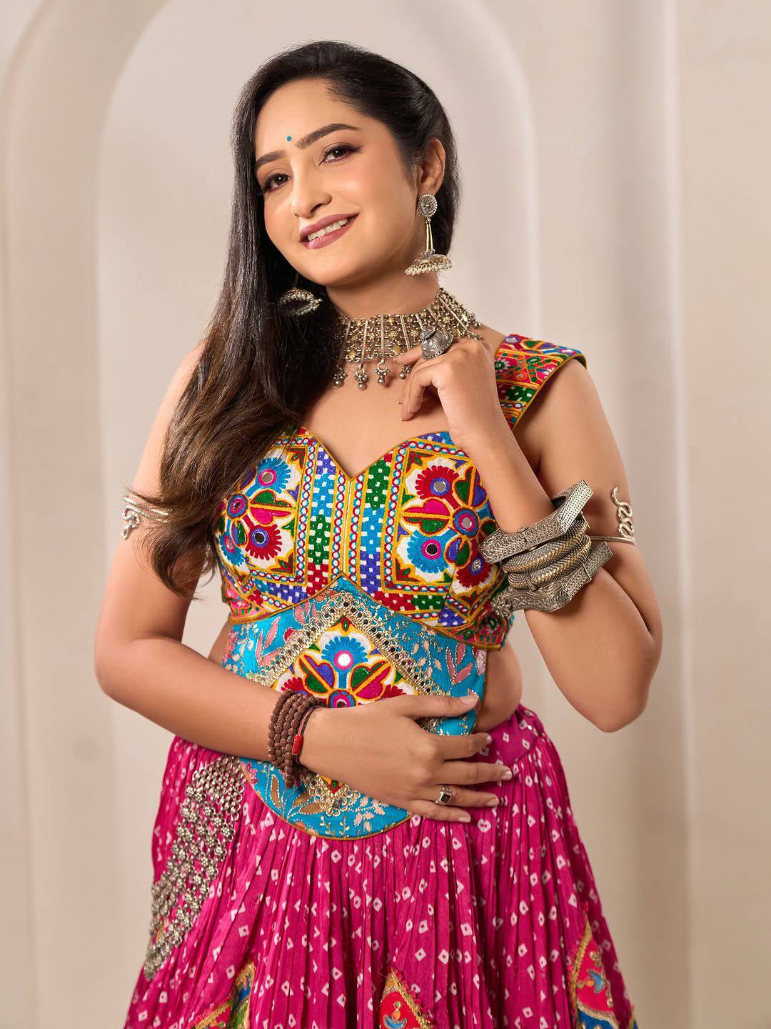 Traditional Heavy Muslin Cotton Mirror lehenga Choli