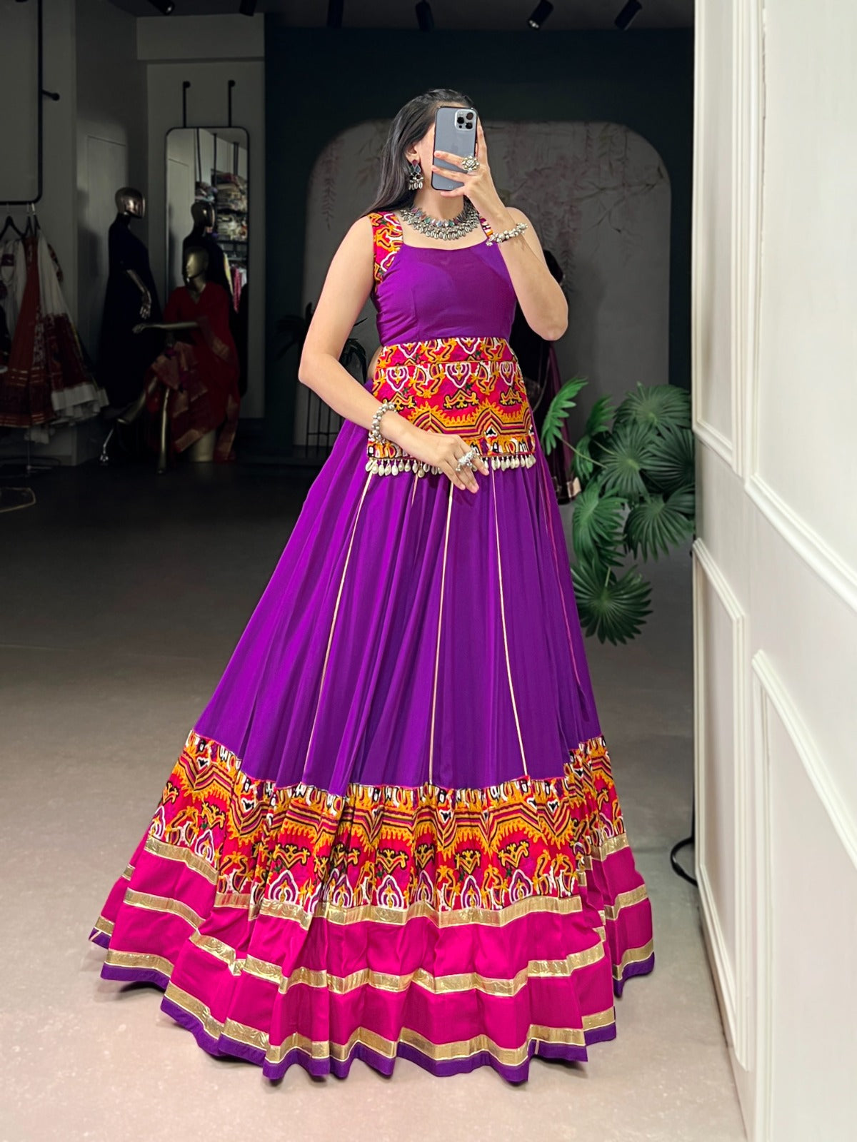 Purple Gamthi Work Rayon Lehenga Choli