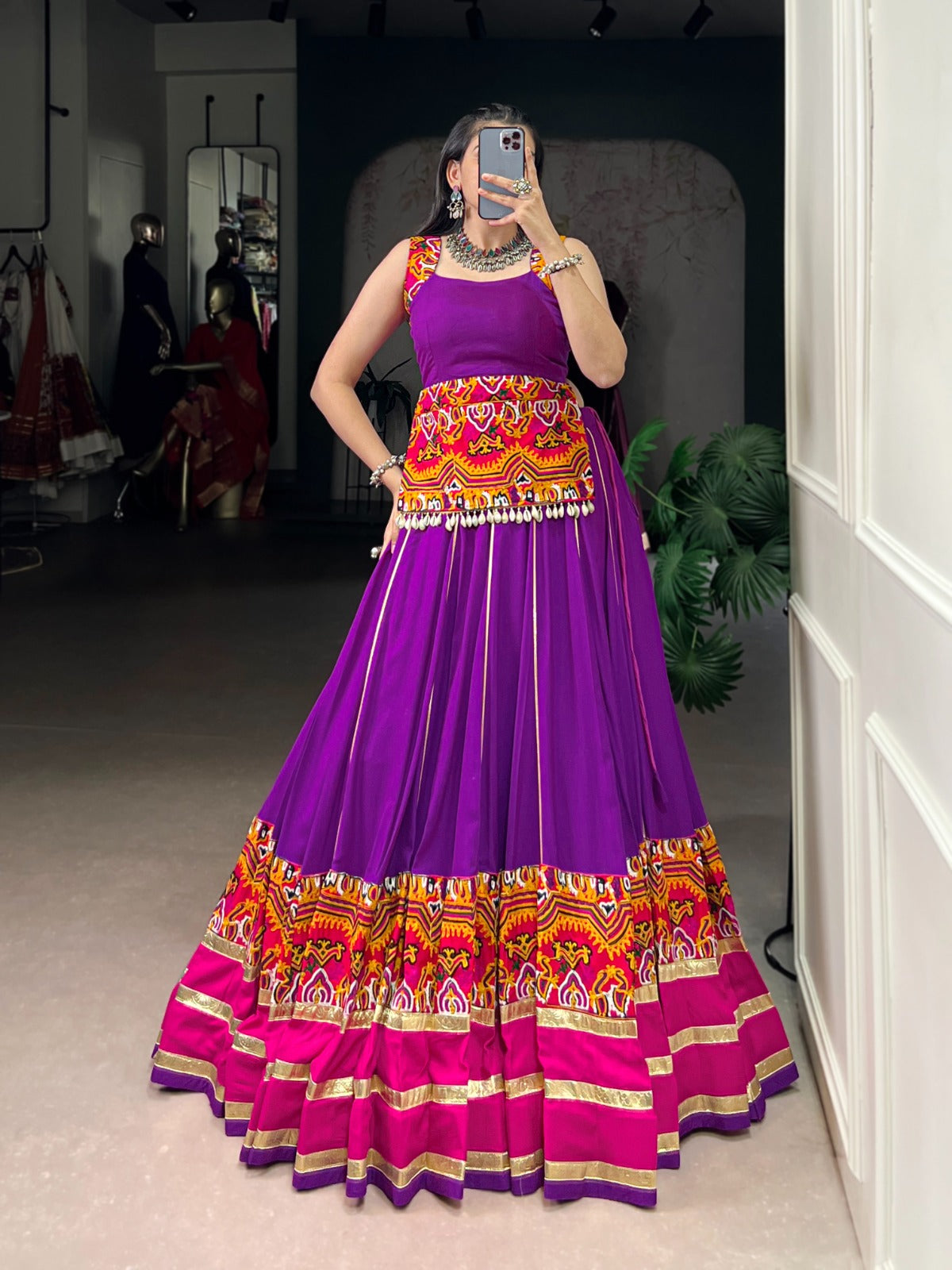 Purple Gamthi Work Rayon Lehenga Choli