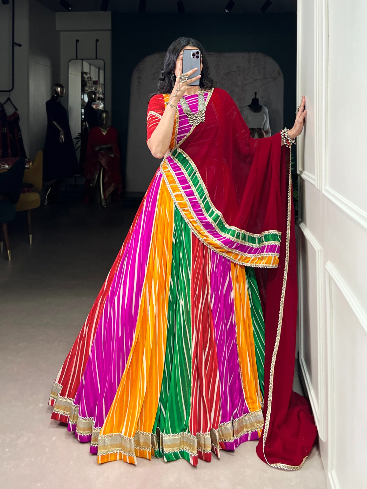 Georgette Multicolor Leheriya Print Lehenga Choli