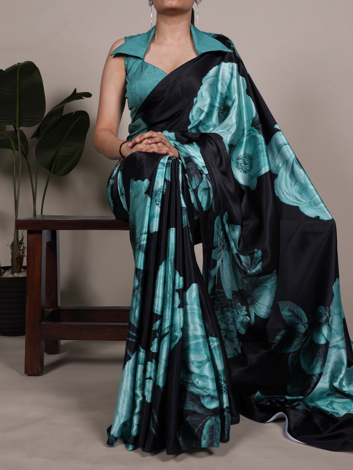 Premium Satin Silk Floral Print Saree