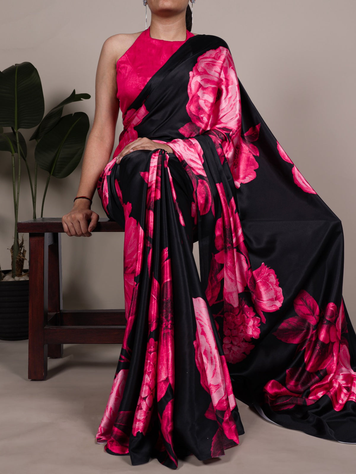 Premium Satin Silk Floral Print Saree