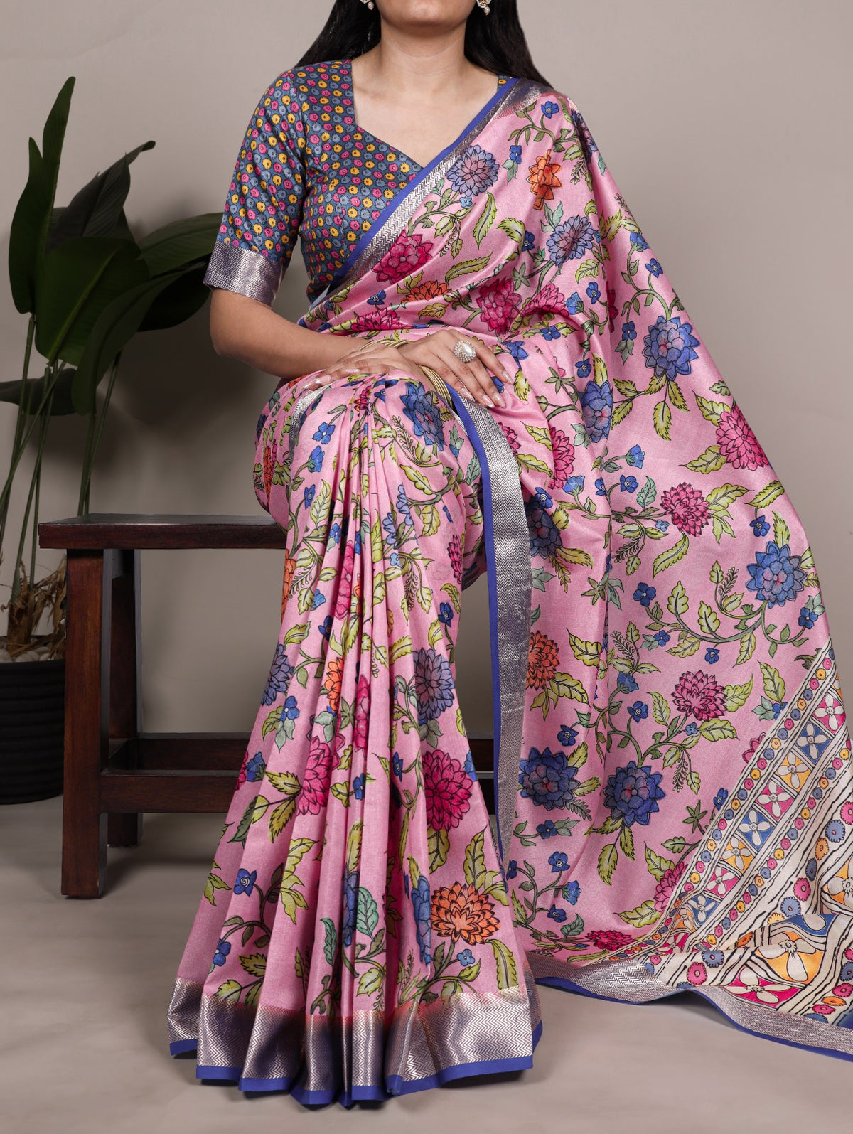 Tasar Silk Elegant Floral Prints With Viscose Border