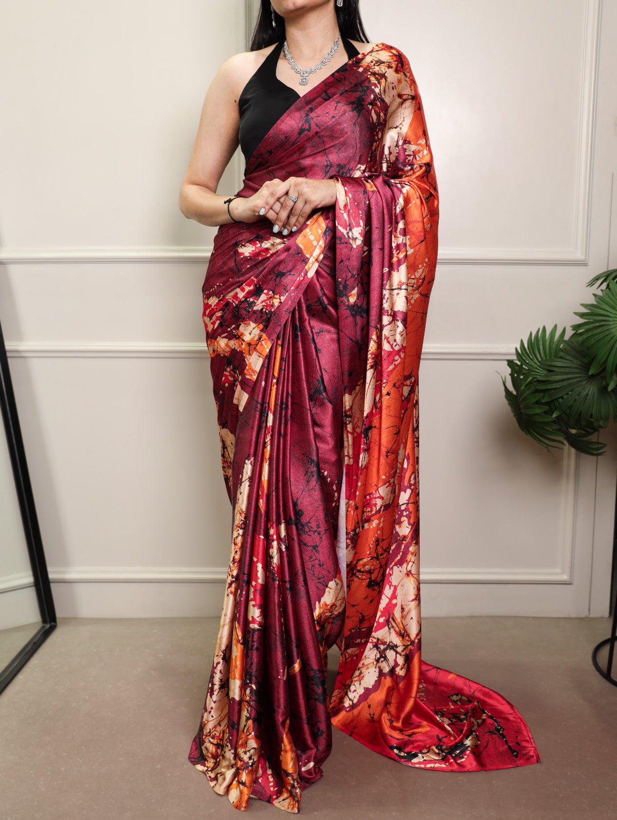 Elegant Printed Satin Sarees