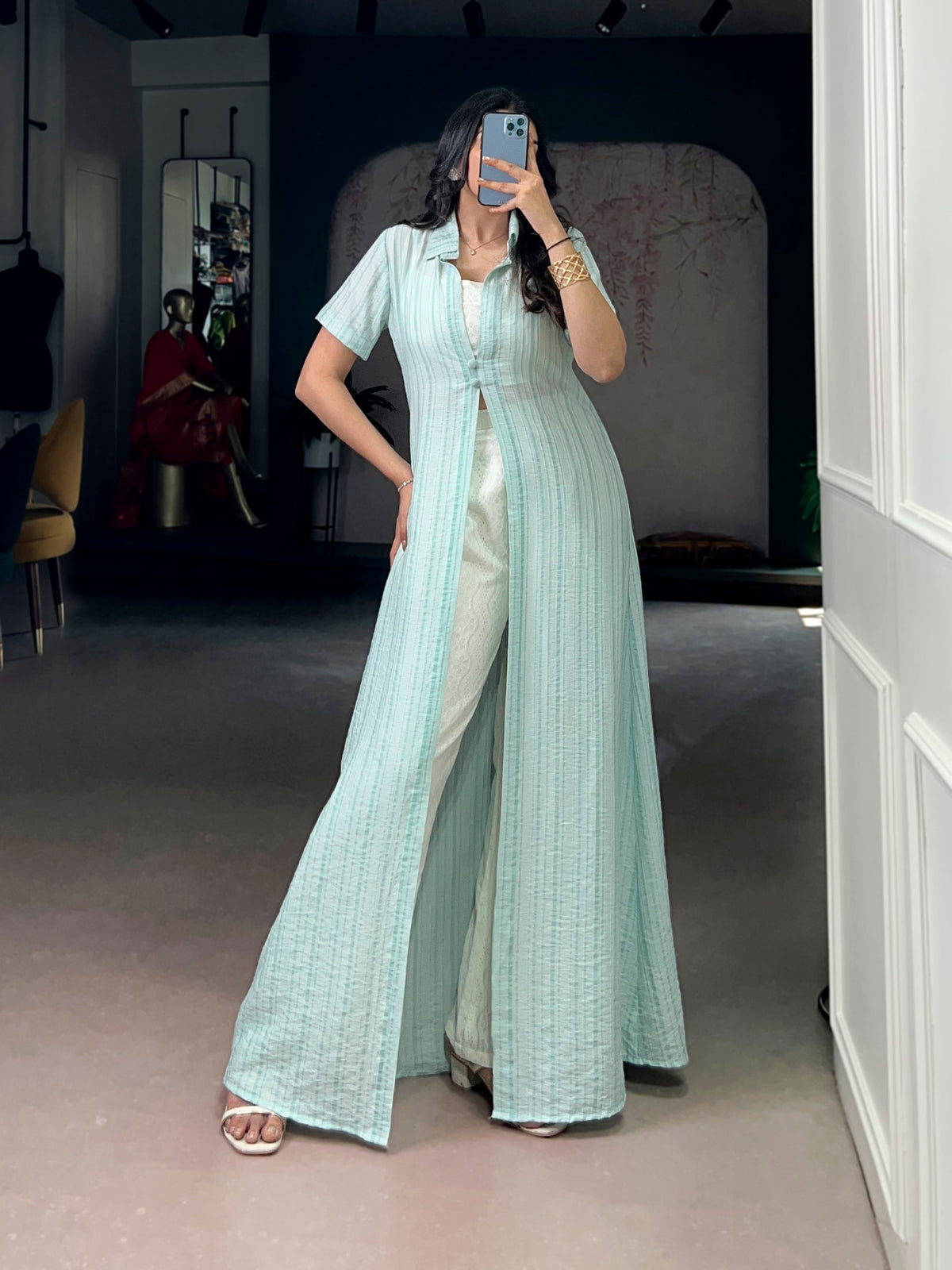 Indo-Fusion Layered Co-Ord Set with Stylish Shrug