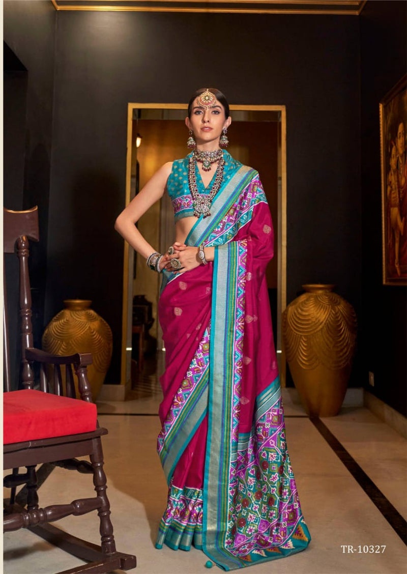 PATOLA DESIGN AND ELEGANT GOLD PRINT SAREE