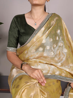Elegant Peach and Silver Banarasi Silk Saree with Zari Work and Contrast Blouse