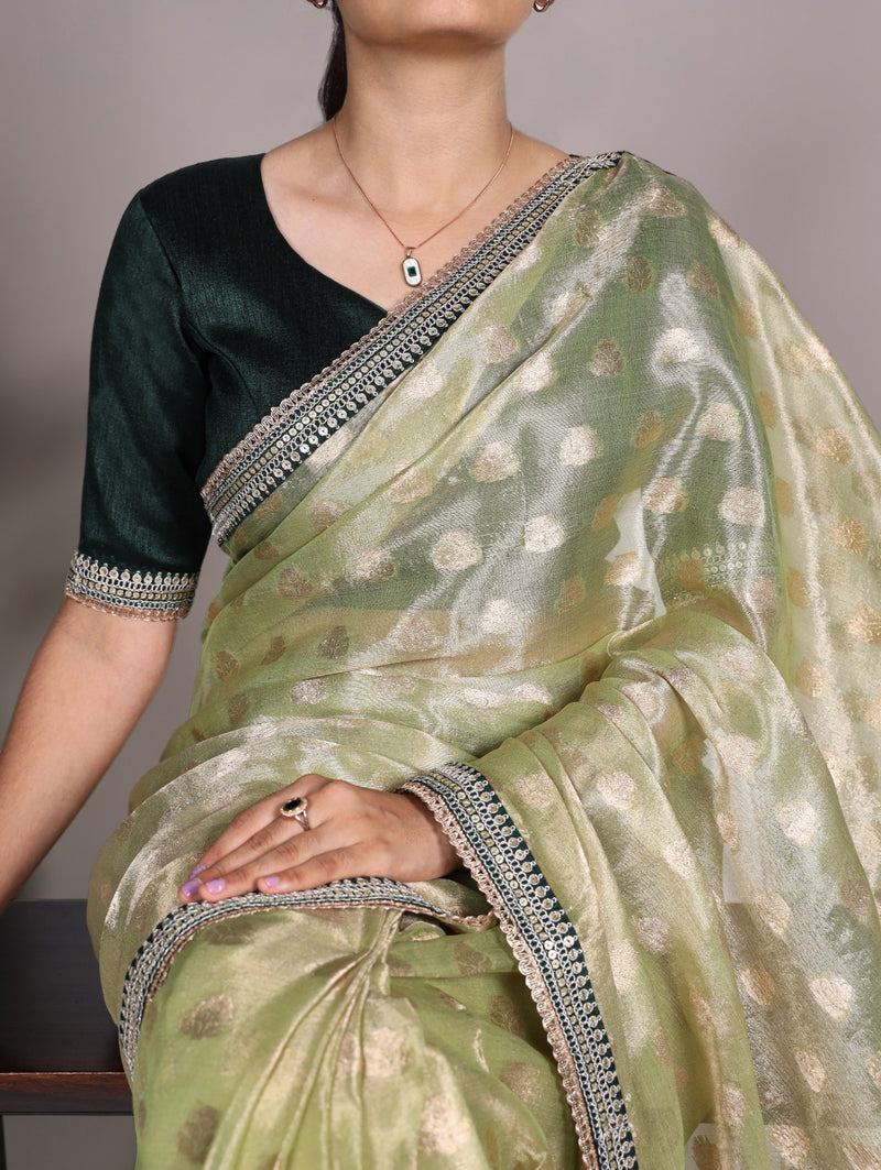 Elegant Peach and Silver Banarasi Silk Saree with Zari Work and Contrast Blouse