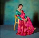 Pink and Green chiffon with Sequence Work Blouse - Traditional Indian Attire