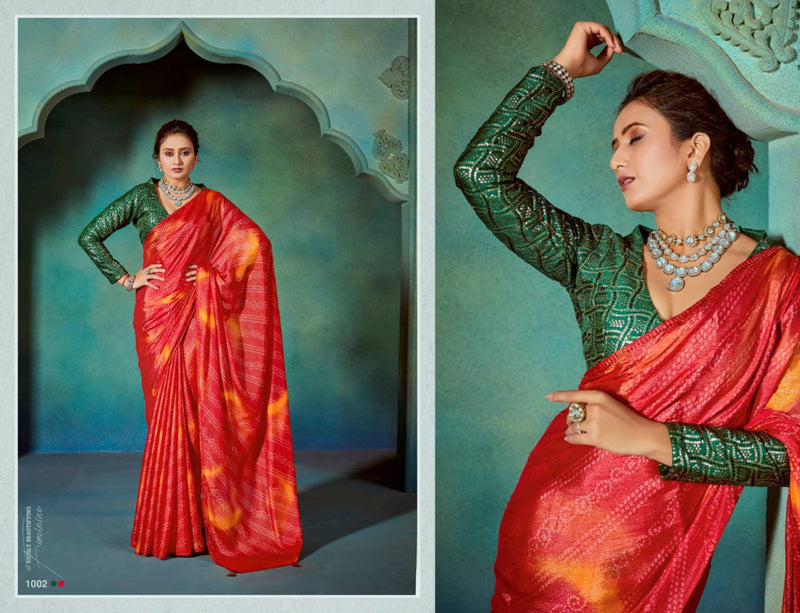 Pink and Green chiffon with Sequence Work Blouse - Traditional Indian Attire