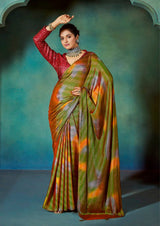 Pink and Green chiffon with Sequence Work Blouse - Traditional Indian Attire