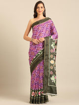 Women's Geometric Print Saree with Contrasting Border