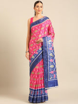 Women's Geometric Print Saree with Contrasting Border