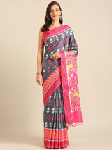 Women's Geometric Print Saree with Contrasting Border