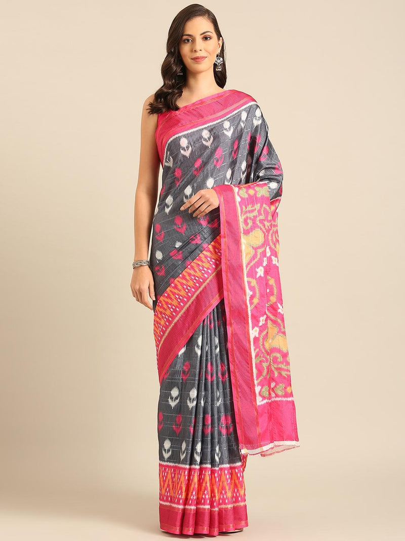 Women's Geometric Print Saree with Contrasting Border