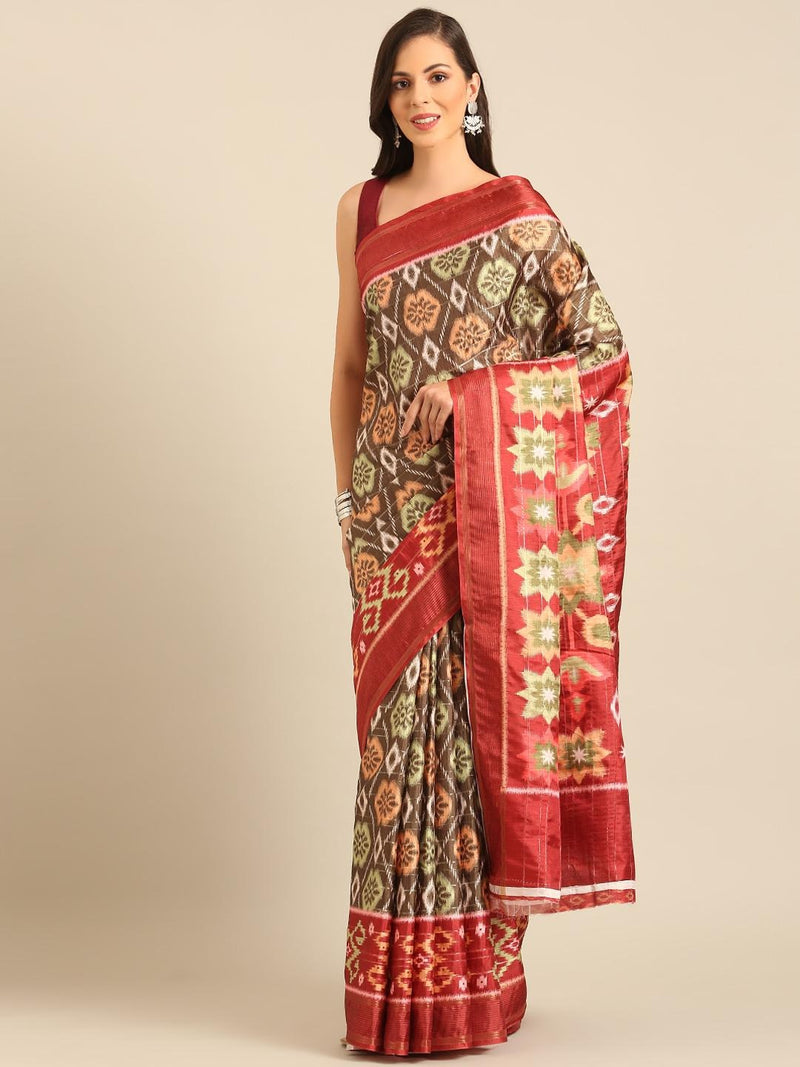 Women's Geometric Print Saree with Contrasting Border