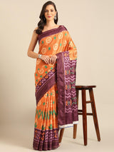 Women's Geometric Print Saree with Contrasting Border