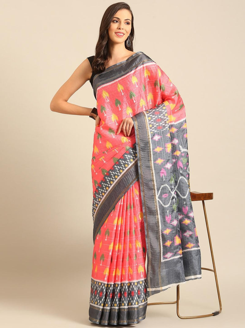 Women's Geometric Print Saree with Contrasting Border