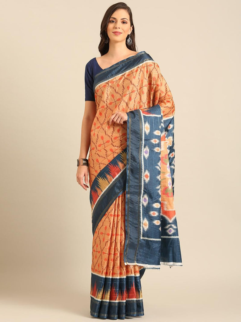 Women's Geometric Print Saree with Contrasting Border