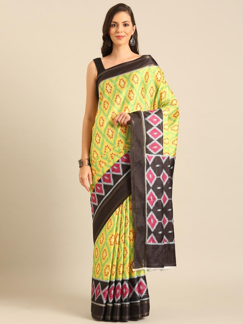 Women's Geometric Print Saree with Contrasting Border