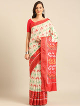 Women's Geometric Print Saree with Contrasting Border