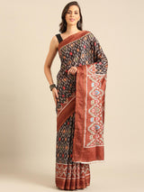 Women's Geometric Print Saree with Contrasting Border