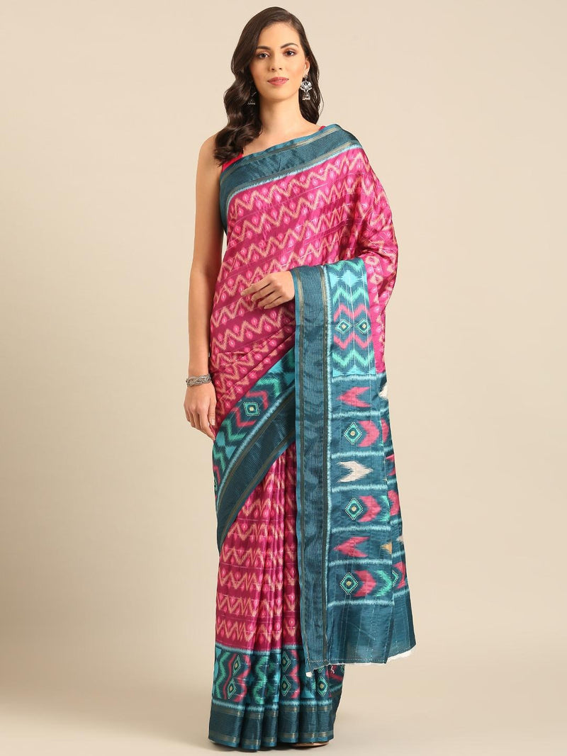 Women's Geometric Print Saree with Contrasting Border