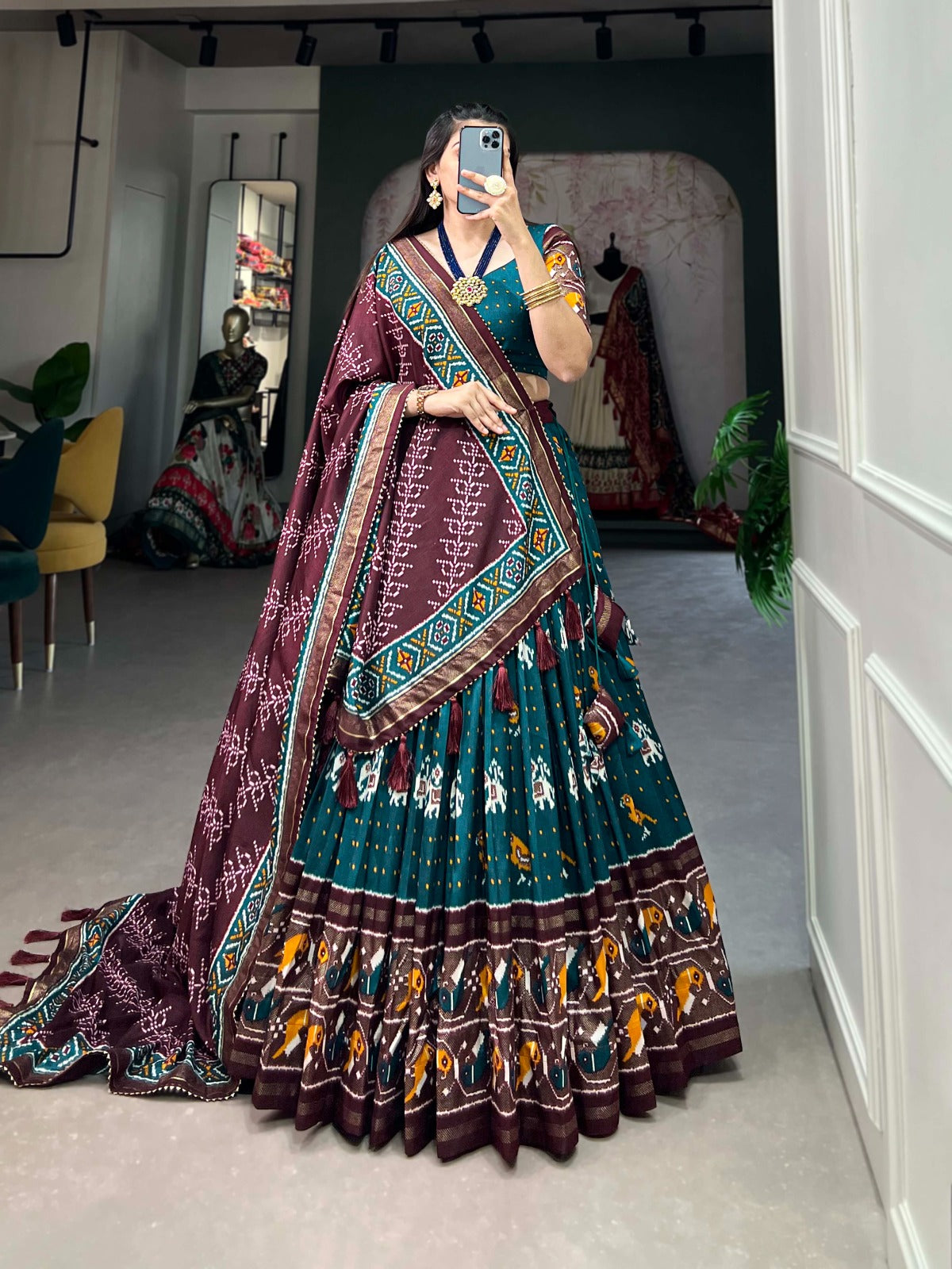 Tussar silk --ikkat Patola prints lehenga choli