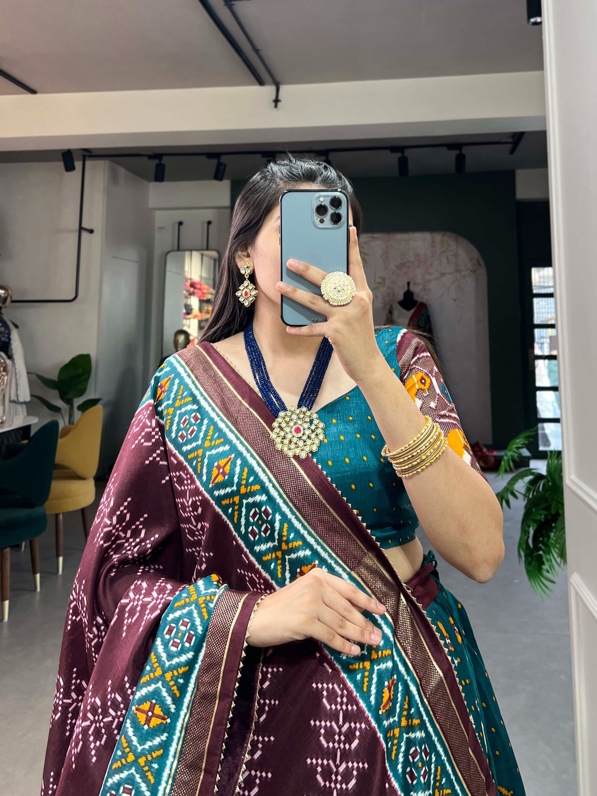 Tussar silk --ikkat Patola prints lehenga choli