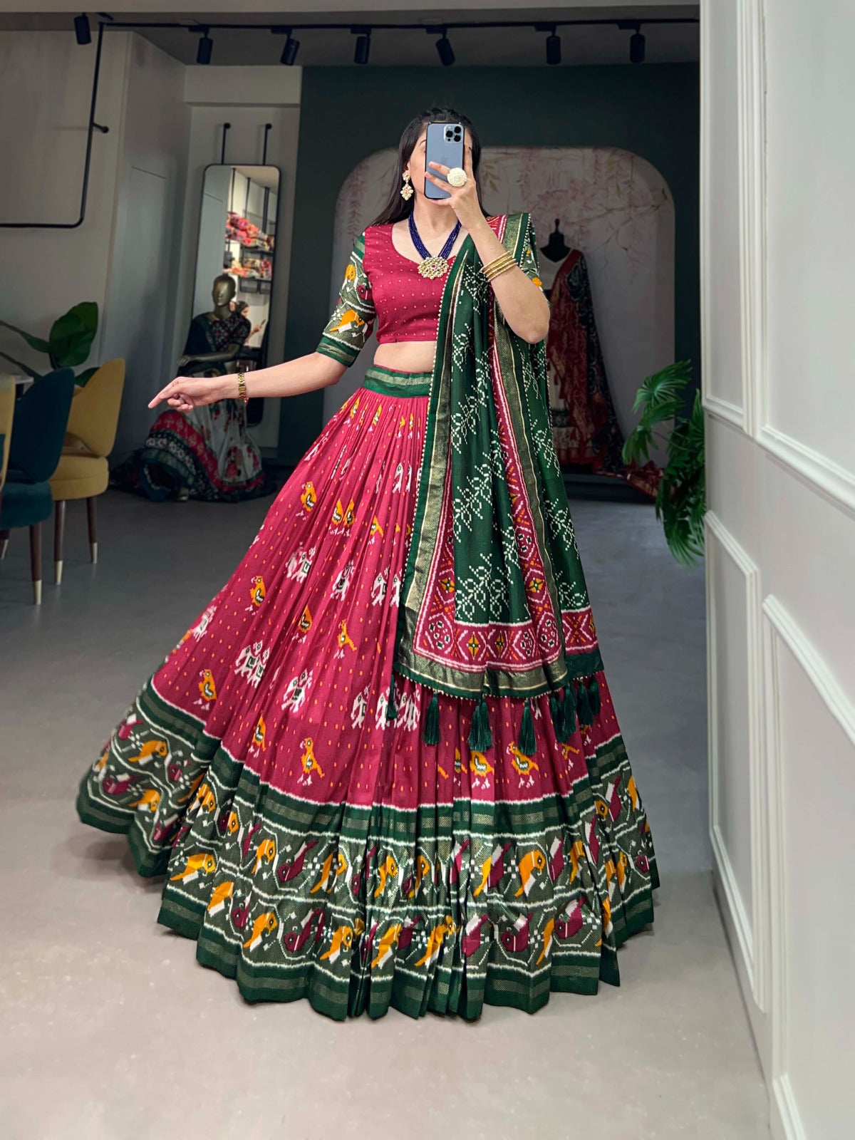 Tussar silk --ikkat Patola prints lehenga choli