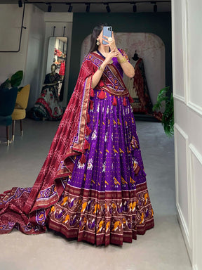 Tussar silk --ikkat Patola prints lehenga choli