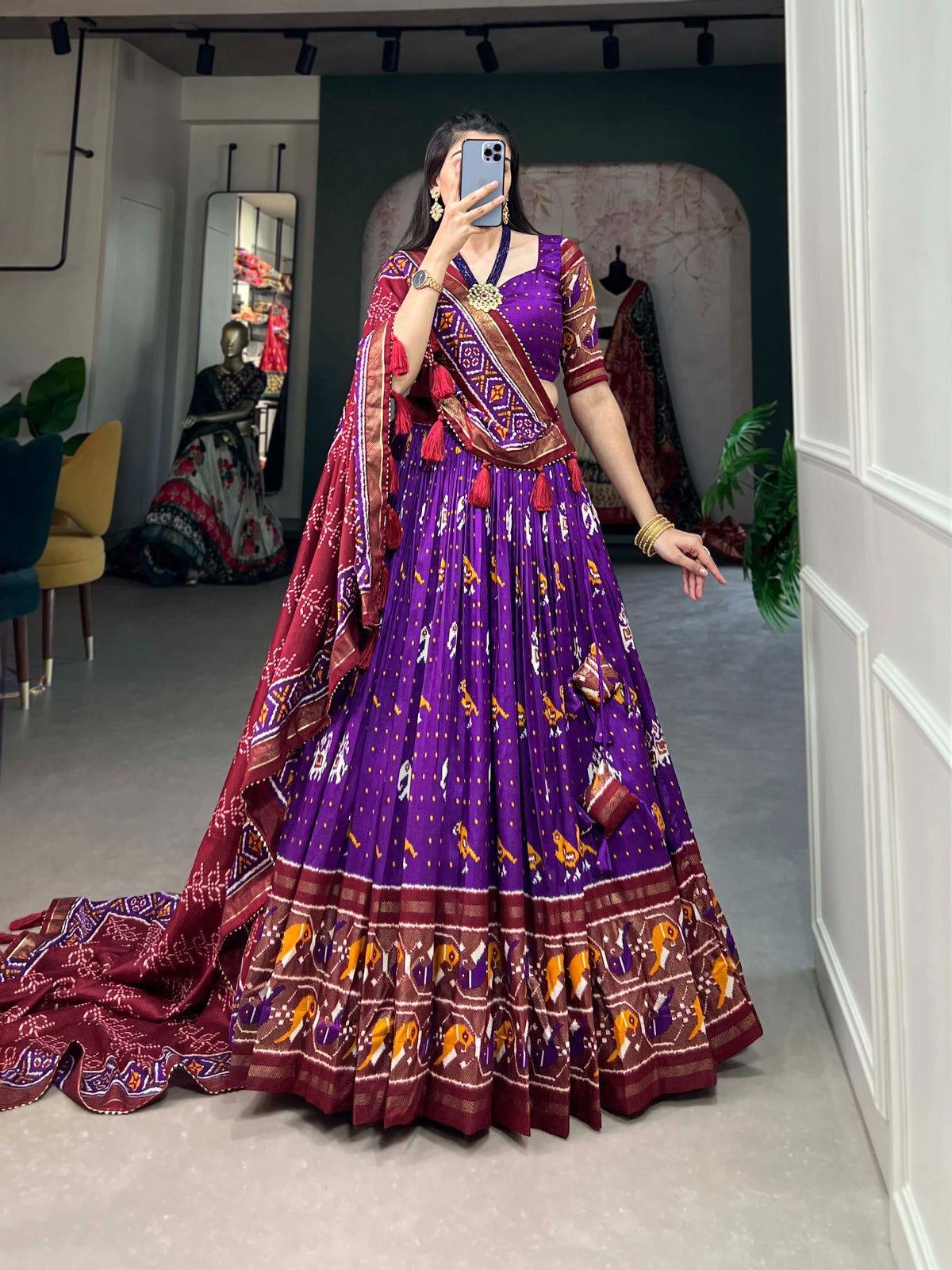 Tussar silk --ikkat Patola prints lehenga choli