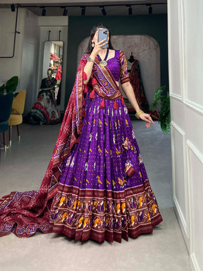 Tussar silk --ikkat Patola prints lehenga choli