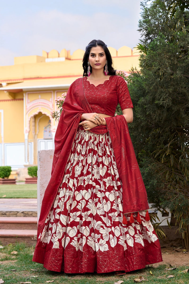 Tussar Silk Lehenga with stunning floral and foil prin