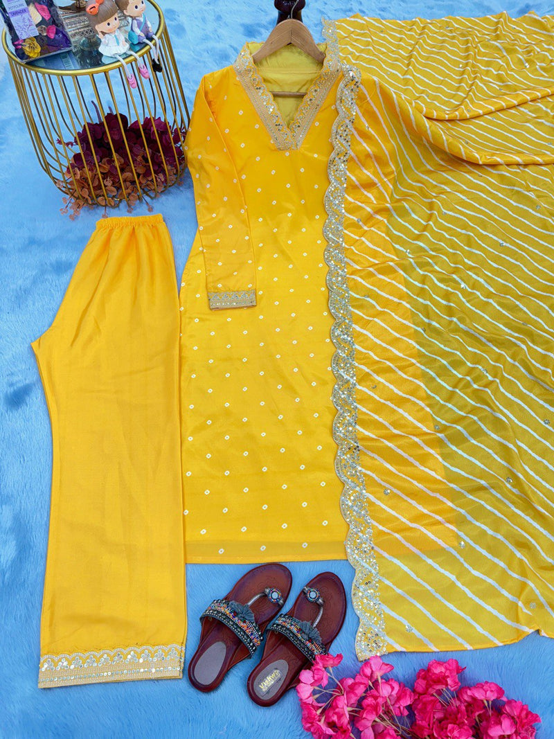 Yellow Colure Heavy  Embroidery Partywear Salwar Kameez Dress