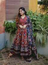 Anarkali Pure Cotton Beautiful Block Printed Suit Set