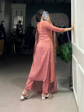 Peach Viscose Tissue Kurta Set