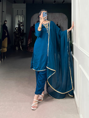 Teal Vichitra Silk Salwar Suit