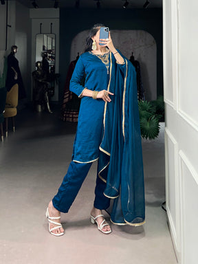 Teal Vichitra Silk Salwar Suit