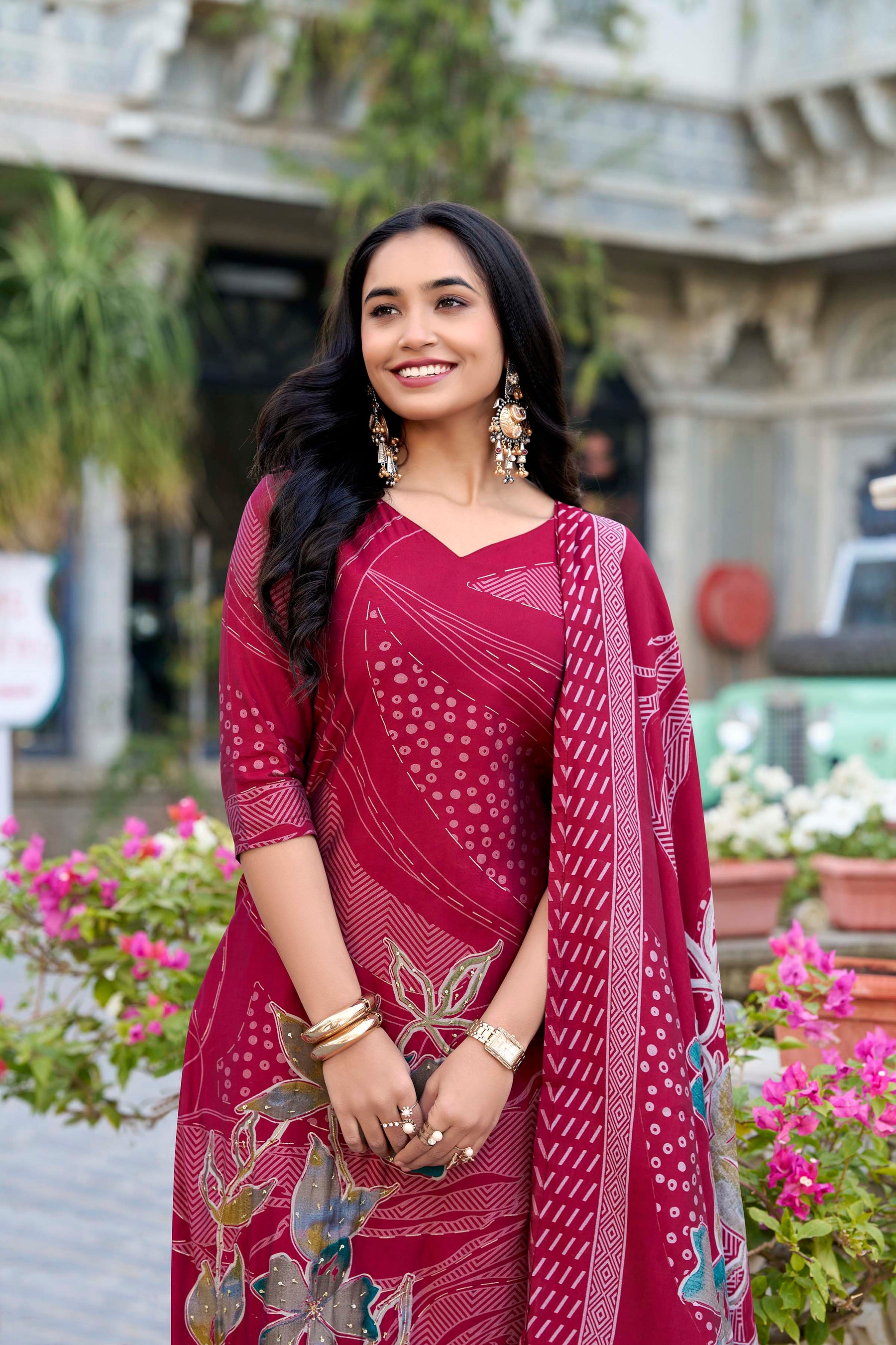 Floral Roman Silk Salwar Suit