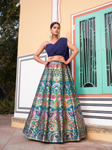 Blue & Wine Banarasi Lehenga Choli